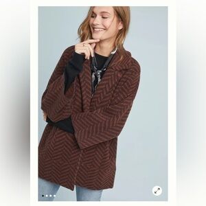 Anthropologie Moth Size MP Chevron Paloma Knit Sweater Jacket Coatigan Coat